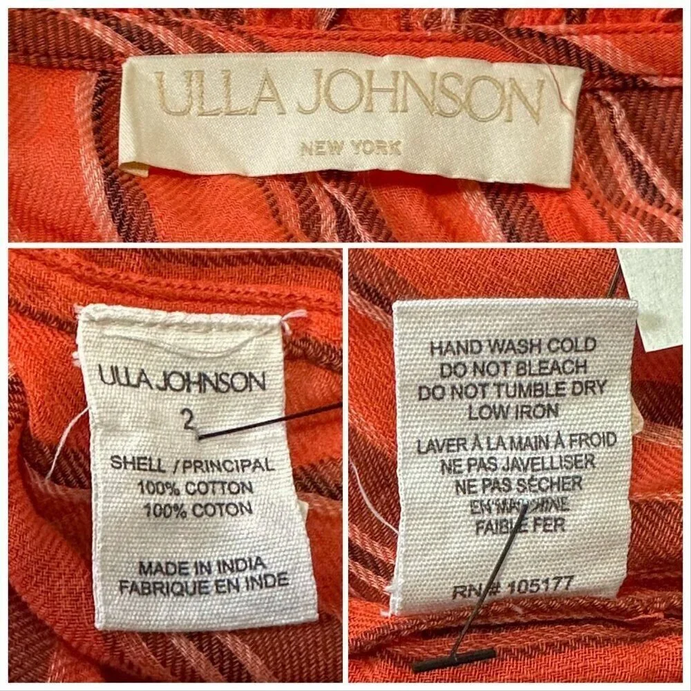 Ulla Johnson Oona Blouse, puff sleeves, Size 2